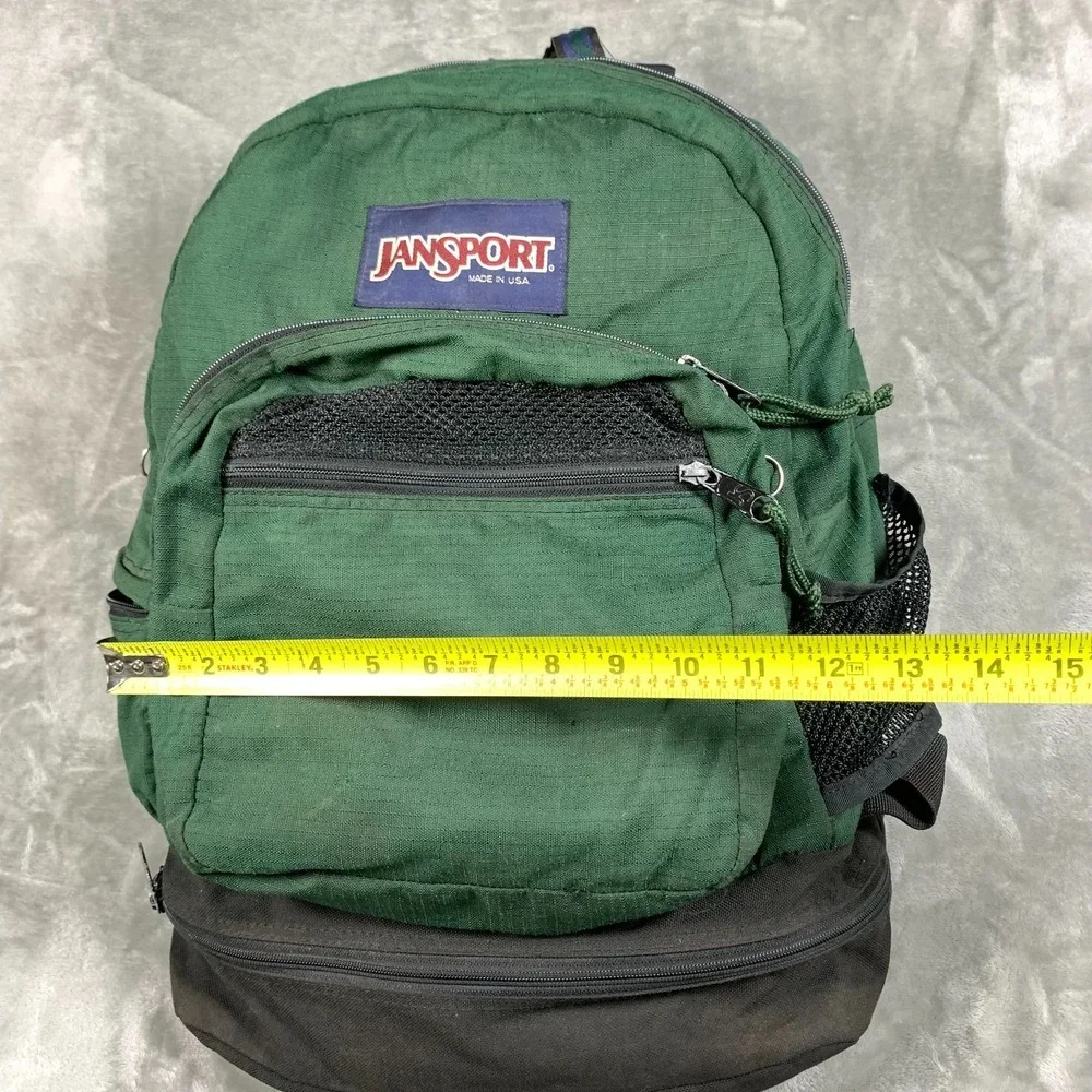 Vintage JanSport Backpack Day Pack Green Made in USA Outdoor Ripstop 90s Hiking